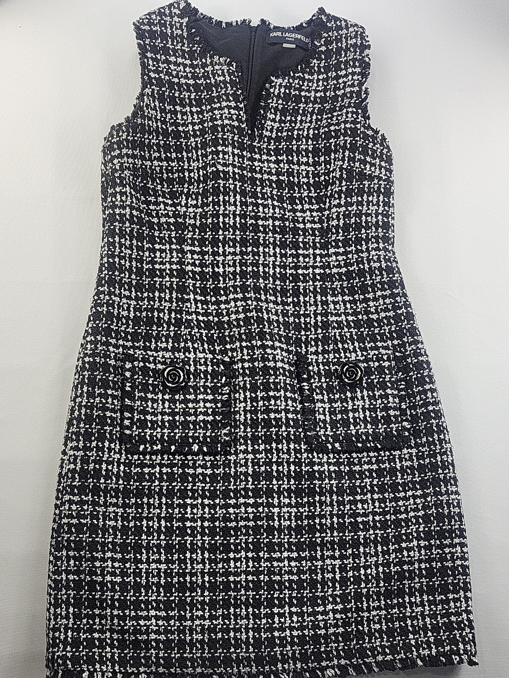 Karl Lagerfeld Paris Black & White Tweed Pocket Sheath Dress